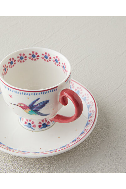 English Home Carnival Sparrow New Bone China Kahve Fincan Takımı 4 Parça 2 Kişilik Fuşya