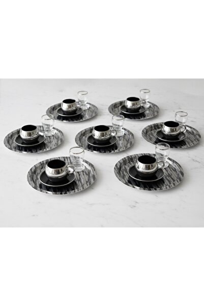 SİNİ Paslanmaz Çelik 6 Adet Yuvarlak Lüx Desenli Siyah AD-20 Kahve, Çay Sunum...