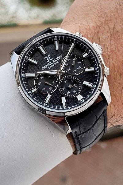 Daniel Klein ساعة يد رجالية وظيفية بحزام قابل للتعديل باللون الأسود مقاس 43 ملم