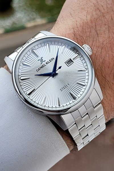 Daniel Klein ساعة يد رجالية ذات حزام فولاذي قابل للتعديل باللون الرمادي
