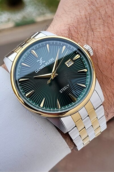 Daniel Klein Gold Gray Green Color Adjustable Cord Steel Case Men's Wristwatch