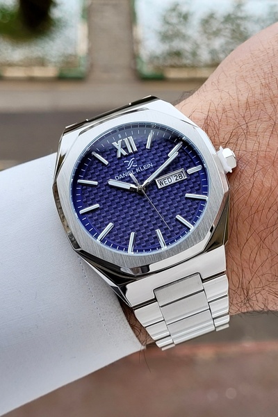 Daniel Klein Men's Watch with Dial Dark Blue Cord Silver Color 43 mm