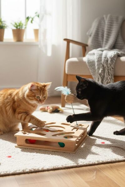 Generic Brand Wooden Square Cat Toy - 30cm X 30cm - with Rattle Ball - (Spring Ball Added)