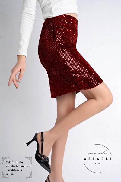 lil amore Sermoda 47 cm 170 Pullu Mini Etek Kırmızı