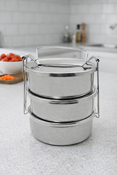 ÖZBİR Stainless Steel Household Lunchbox 2-Tier Food Container 14X5.5 cm 0.75 L X 2 Pieces for 2 People