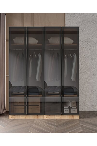 Afilli Altay Ülgen Füme Camlı Alimünyum Kapaklı 2 Çekmeceli Giyinme Dolabı Le...