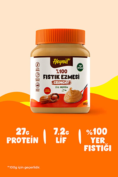 HEYNUT %100 Fıstık Ezmesi (Parçacıklı) 350 g Şeker İlavesiz Katkısız Glutensiz Vegan Yüksek Protein