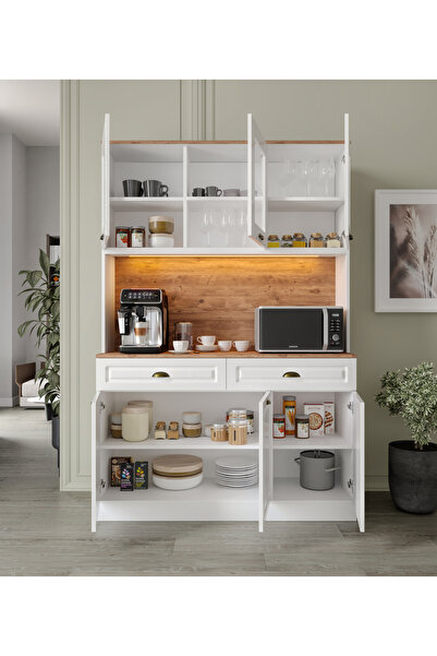 GuneyStore Gözde Kahve Köşesi - 140 cm MDF Mutfak Dolabı - LED Aydınlatmalı - Ücretsiz Montaj