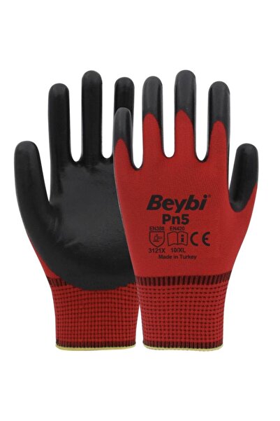 Beybi Nitril PMK PN5 Zebra Kırmzı Siyah 9 Beden 12li Paket