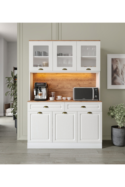 GuneyStore Gözde Kahve Köşesi - 140 cm MDF Mutfak Dolabı - LED Aydınlatmalı - Ücretsiz Montaj