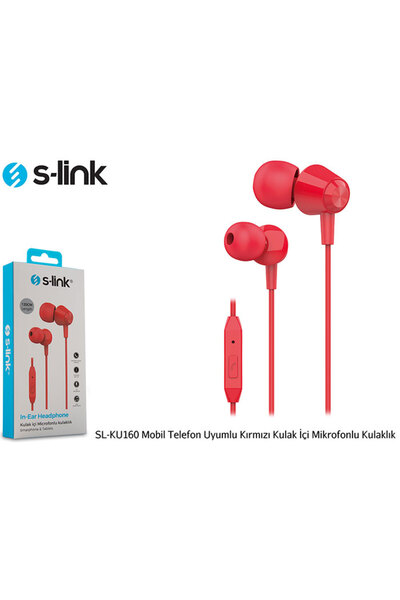S-LINK SL-KU160 Mobil Telefon Uyumlu Kırmızı Kulak İçi Mikrofonlu Kulaklık