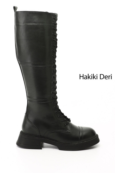 GÖNDERİ(R) Women's Zippered Thick Heeled Genuine Leather Boots