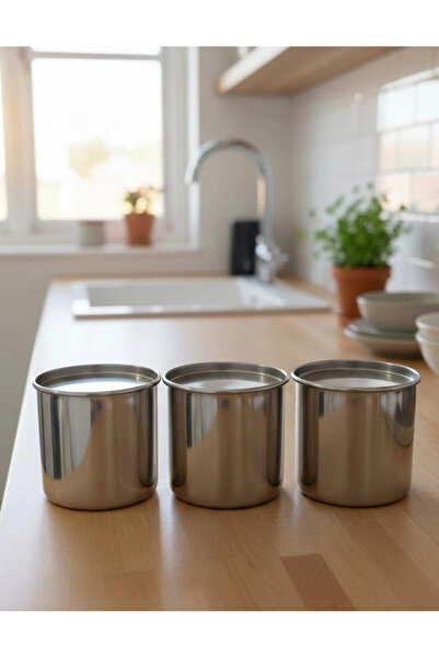 GörSeç Set of 3 Luxury Stainless Steel Spice and Snack Containers 8X9 cm Mode...