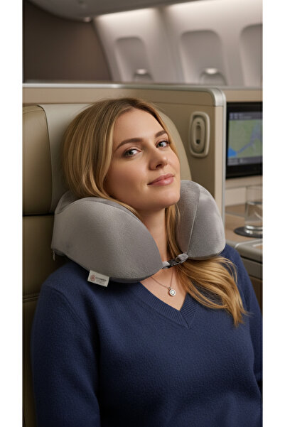 VİSCOHAPPY Ortopedik Profesyonel %100 Visco Seyahat Yastığı, (GRİ) Visco Boyu...