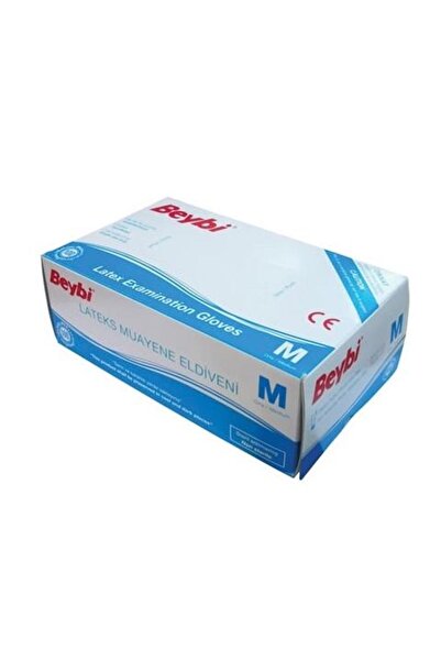 Beybi قفازات فحص متوسطة الحجم من اللاتكس (M) 100 قطعة