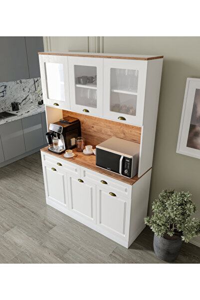 GuneyStore Gözde Kahve Köşesi - 140 cm MDF Mutfak Dolabı - LED Aydınlatmalı - Ücretsiz Montaj