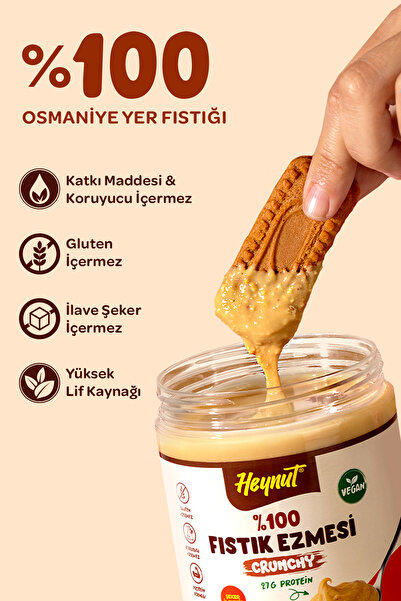 HEYNUT %100 Fıstık Ezmesi (Parçacıklı) 800 g Şeker İlavesiz Katkısız Glutensiz Vegan Yüksek Protein