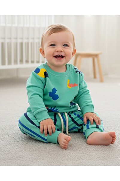 voyyo kids baby سويت شيرت مطبوع عليه مواسم بيبي بوي، قاع مخطط 6-9-12-18-24 شه...