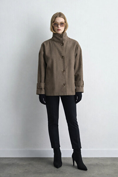 Gusto High Collar Wool Coat - Mink