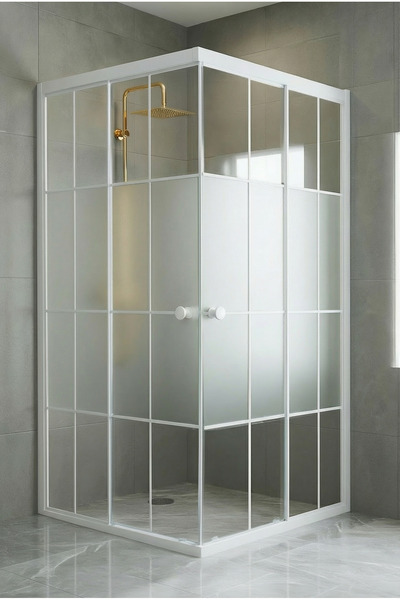 Durul Duşakabin Kare Ortası Buzlu Beyaz Çizgi Cam