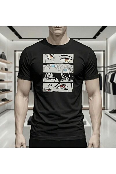 LELVANİ تيشيرت أسود/أبيض مطبوع عليه رسومات أنمي كرتونية كلاسيكية