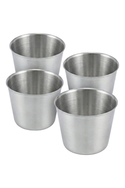 ÖZBİR Paslanmaz Çelik Krem Karamel ve Tatlı Kabı – 4’lü Set (6,5 × 6 cm)