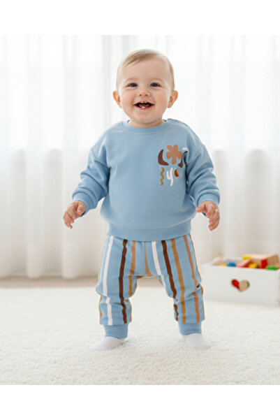 Egelite Baby Boy Seasonal Printed Sweatshirt, Striped Bottom 6-9-12-18-24 Mon...