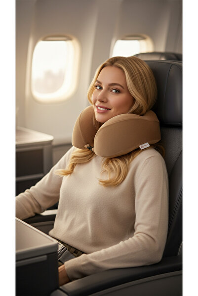 VİSCOHAPPY Ortopedik Profesyonel %100 Visco Seyahat Yastığı Ergonomik (CAMEL ...