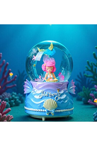 Livava Deniz Kızı Büyük Boy Kar Küresi Işıklı, Müzikli, Püskürtmeli, Pembe, 1...