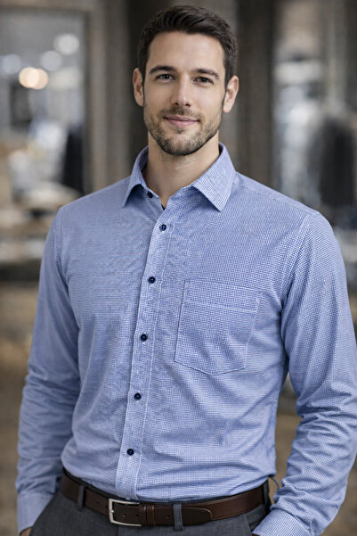 COLVIS MAN Klasik Uzun Kol Ofislik Takım Elbiselik Kare Çizgili Armür Desenli...