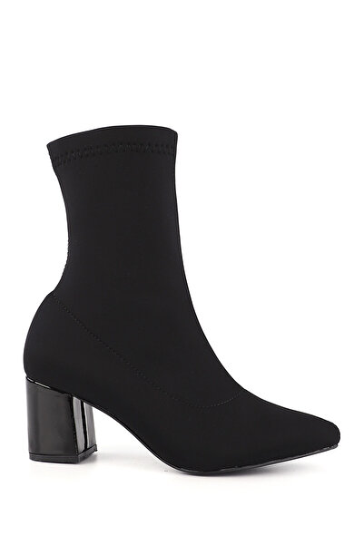 GÖNDERİ(R) Kadın SİYAH STREÇ Sivri Burun Kalın Topuklu Streç Bot