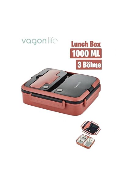 Vagonlife BL10164 حاوية تخزين فولاذية وردية اللون سعة 1000 مل مكونة من 3 أقسام
