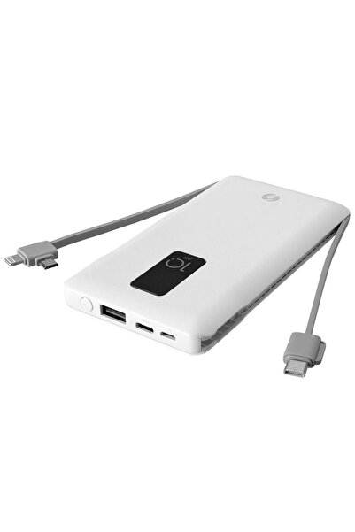 S-LINK IP-T100C 10000mAh Lightning+Micro+Type C Kablolu Powerbank Beyaz LCDli