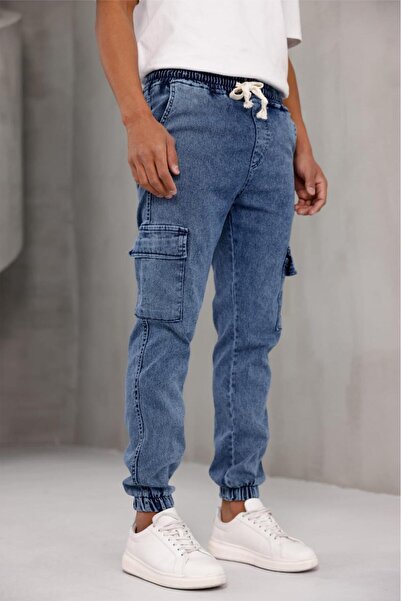 Oksit Pantaloni cargo din denim din lycra slim cu picioare și talie elastică