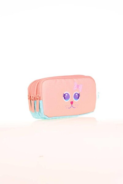 KAUKKO حقيبة أقلام رصاص بنمط قطة ملونة للفتيات - ثلاث أقسام لطيفة