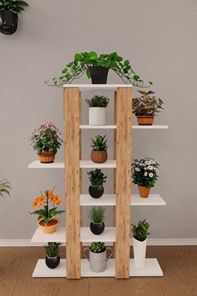 Mirobi Flora Saksı Standı Saksılık Dekoratif Çiçeklik Rafı Dekoratif Boy Beya...
