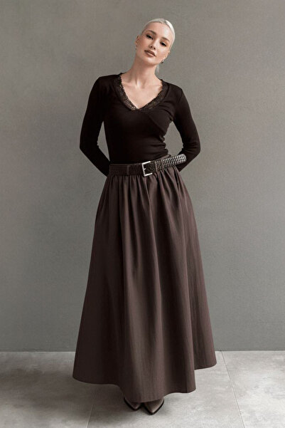 Seeh Fusta lungă maro pentru femei cu centură SH337