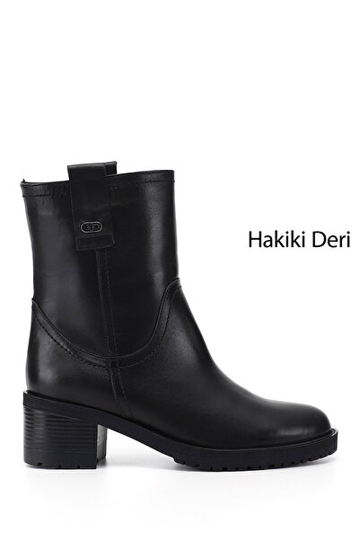 GÖNDERİ(R) Women's Black Thick Heeled Genuine Leather Boots