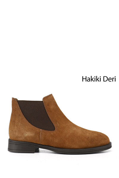 GÖNDERİ(R) Women's Tan Suede Heeled Genuine Leather Chelsea Boots