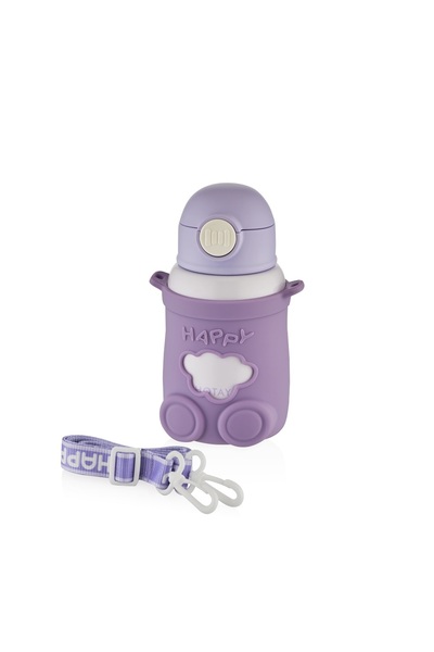 Shotay ST-8816 480ml Askılı Silikon Kılıflı Pipetli Mor Çelik Matara