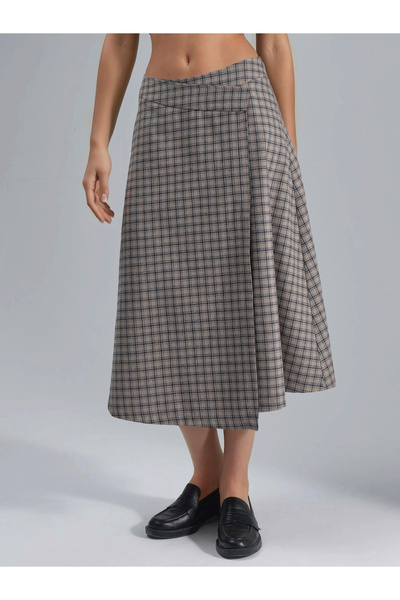 Hiccup talie înaltă Fustă midi în carouri