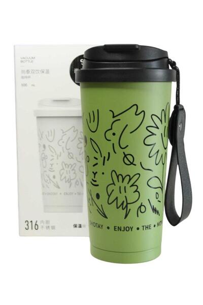 Shotay ST-8913 Çift Kullanım Pipetli/Rahat İçim Yeşil 500ml Çelik Termos