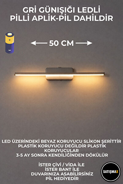 SatışMax Modern Kablosuz Tak Çalıştır Ledli Pilli Aplik Banyo Tablo Ayna Aydı...