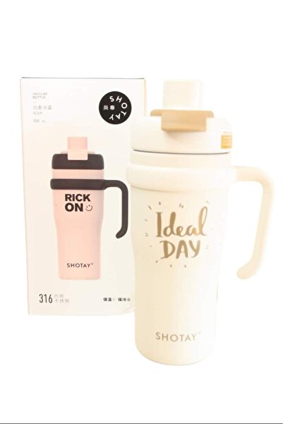 Shotay ST-8918 Çift Kullanım Pipetli/Rahat İçim Beyaz 720ml Çelik Termos