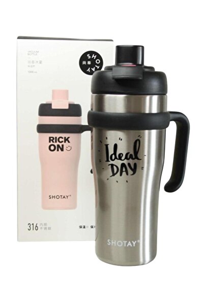 Shotay ST-8919 Çift Kullanım Pipetli/Rahat İçim Gri 1000ml Çelik Termos