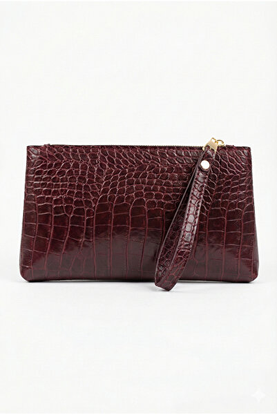 PurpleART Kadın Bordo Kroko Pörtföy El Çantası Croco