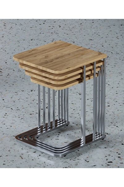 Nokta Sehpa Home 4lü tekerleki gümüş ceviz zigon sehpa