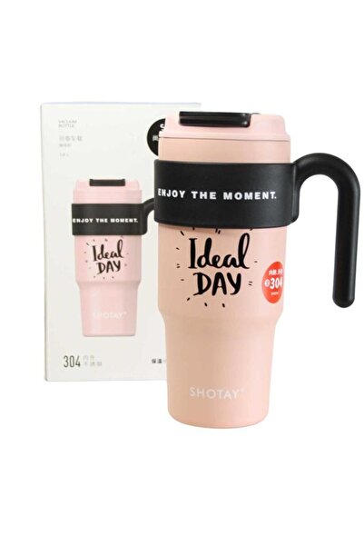 Shotay ST-8917 Çift Kullanım Pipetli/Rahat İçim Pembe 1000ml Çelik Matara