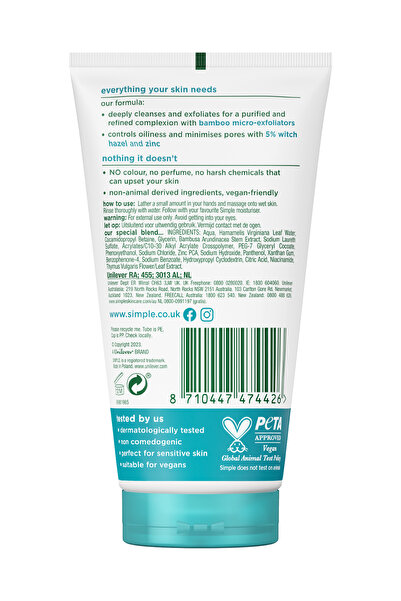 Simple Daily Skin Detox Yağlı Ciltler İçin Siyah Nokta ve Tıkalı Gözenek Temizleyici Peeling 150 ML