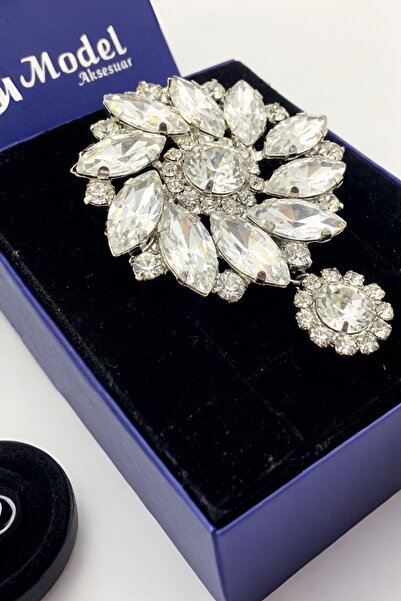 model aksesuar Çiçek Cam Taşlı Sallantı Tasarım Broş